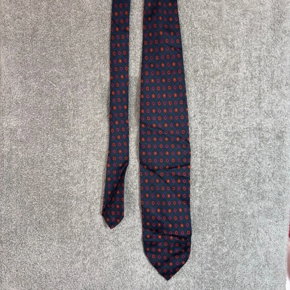 Cantini Firenze Mens Silk Tie Italy Navy Blue Red Green Medallion Geometric 57in